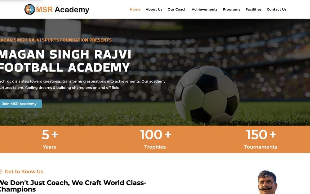 MSR Football Academy website